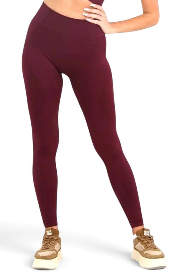 Burgundy High Waist Gathering Seamless Women's Sports Leggings