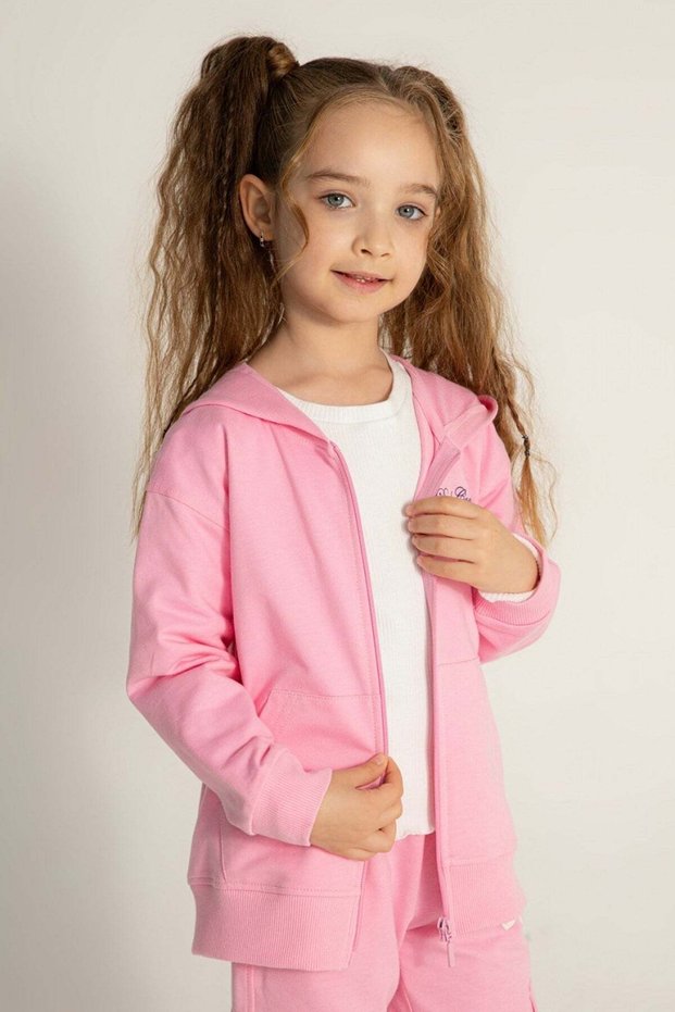 Girl's 3-8 Years Old Hooded Seasonal Zippered Cardigan Pink