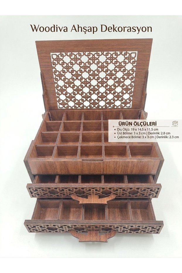 Walnut 3-Tier Drawer Jewelry Box with Compartments Wooden Organizer 19X14.5 cm