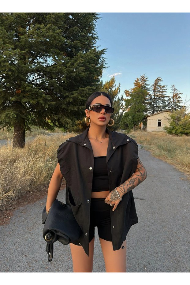 Black Omega Trench Vest
