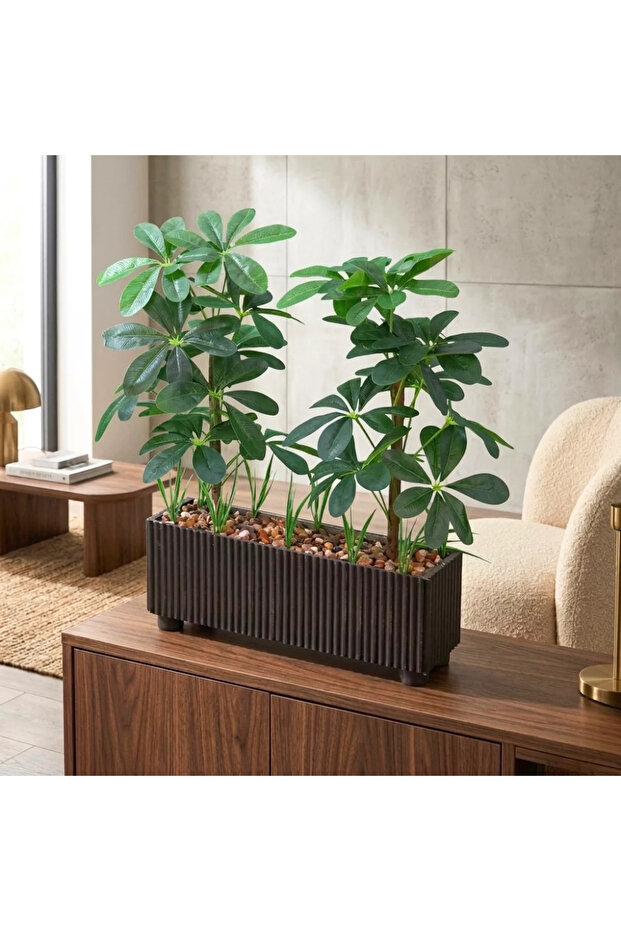 صندوق للنباتات مع وعاء بلاستيكي، تصميم أنيق - أسود - 60x30x85 سم