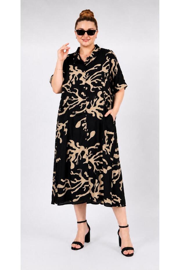 Women's Plus Size Cotton Viscose Midi Oversize Loose Cut Shirt Dress