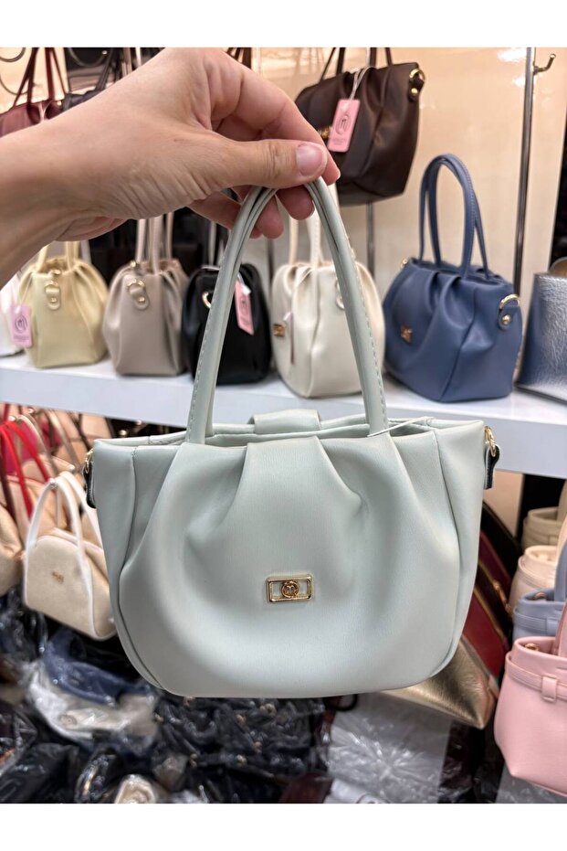 Women's Pleated Detailed Leather Look Hand Shoulder Bag