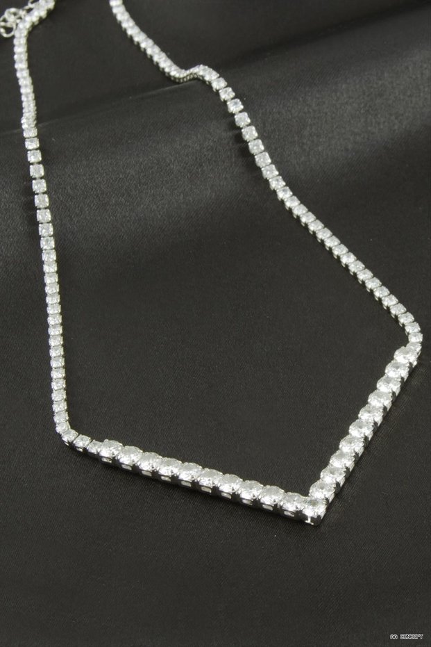 CONCEPTA Triangle-Shaped Luxury Necklace with Zircon Stones, 4 mm (212453), Silver Color