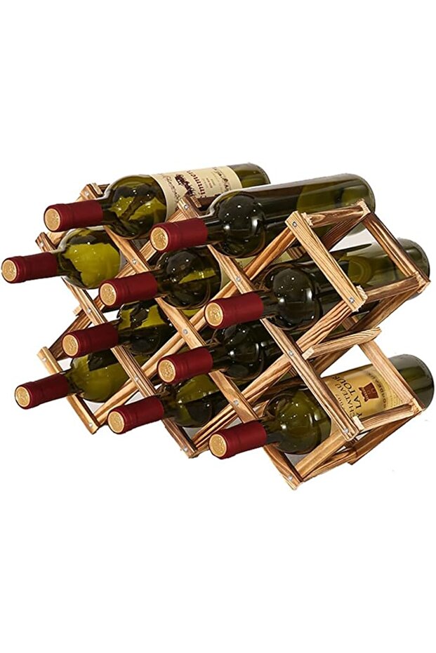 Skiddo Solid Wood Wine Rack for Home Creative Folding Simple and Durable 10-Bottle Wine Holder Accessories