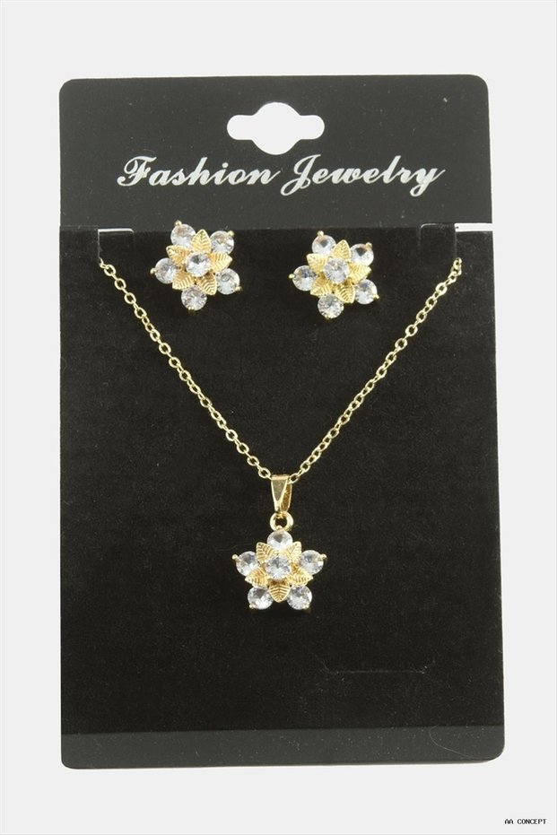 CONCEPTA Flower Necklace Set with Zircon Stones (13205) Silver Color