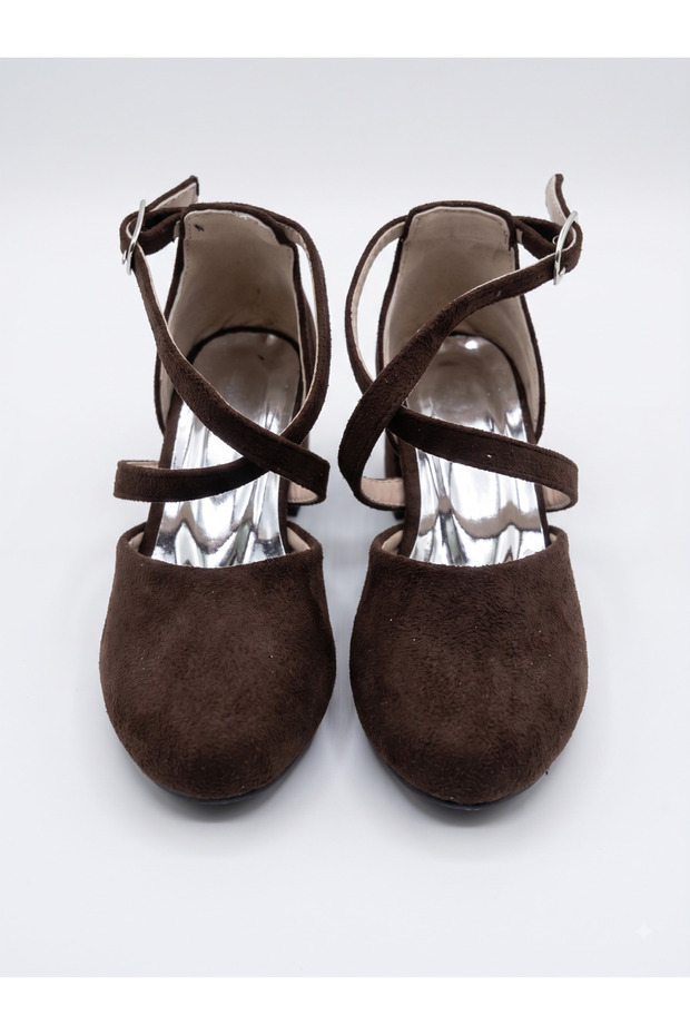 New Season Brown Suede Cross Orthopedic Girls' Heeled Evening Dress Shoes