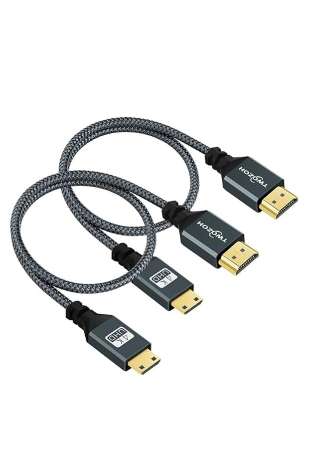 كابل تووزو من HDMI إلى ميني HDMI بطول 2 متر، عبوة من قطعتين، مجدول بالنايلون، يدعم تقنية 3D/4K@60Hz بسرعة 18 جيجابت في الثانية