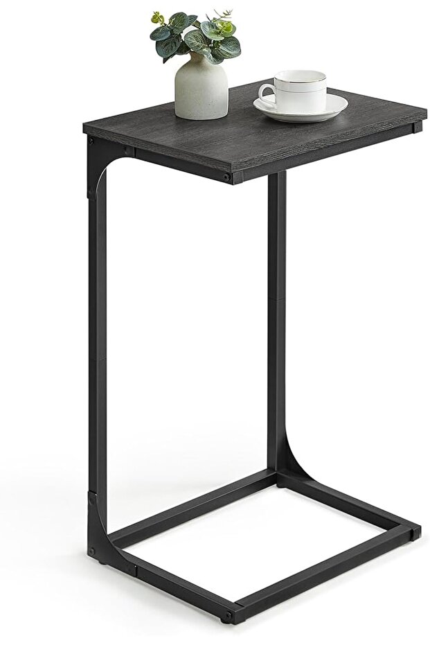 Vasagle End Table, Metal and Particleboard, C-Shaped, Glides under Furniture with Adjustable Feet, Space-Saving,