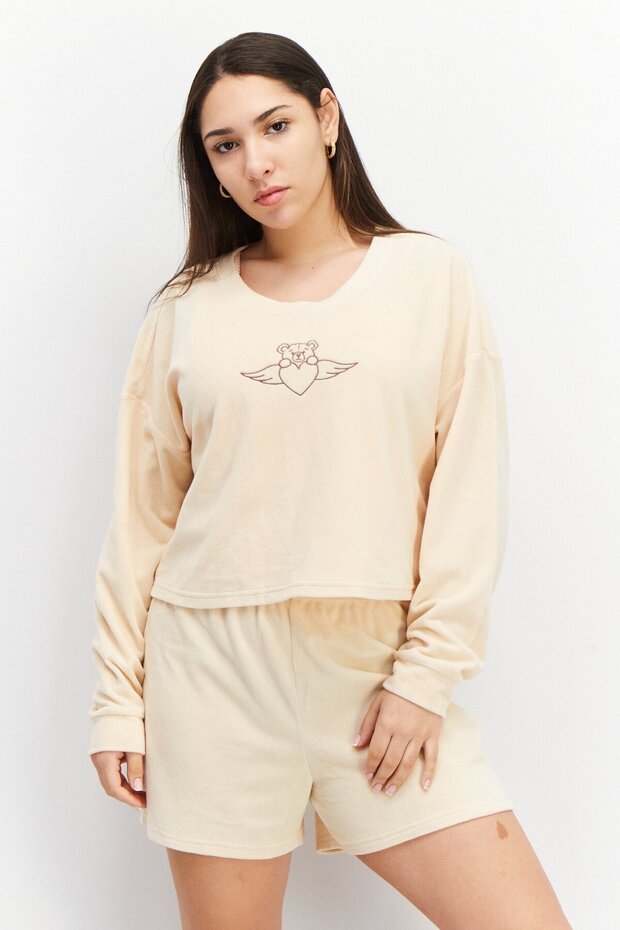 Women 2 Pieces Embroidered Pajamas Set, Peach