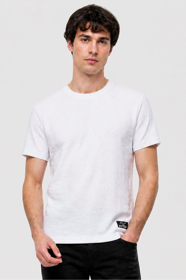 Men Crew Neck Short Sleeve Textured T-Shirt, Off White