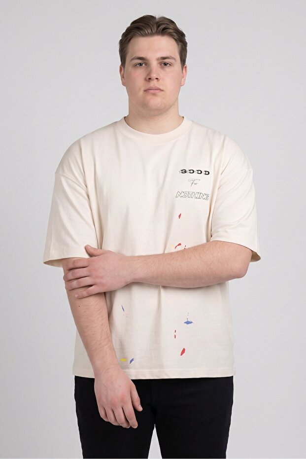 Men Crew Neck Short Sleeve Graphic Print T-Shirt, Off White