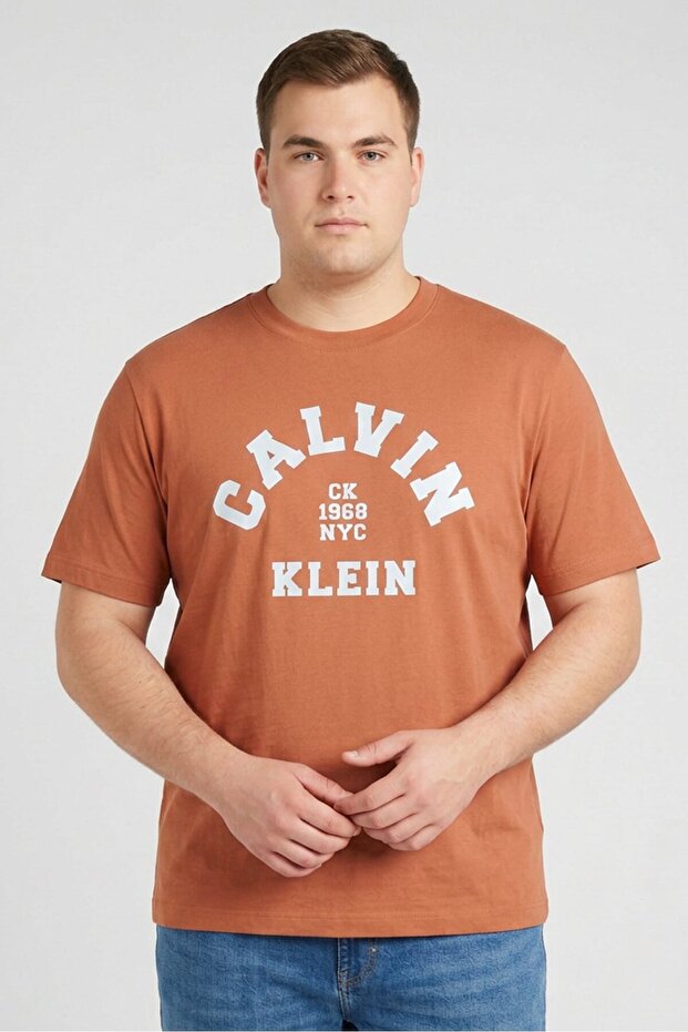 Jeans Men Crew Neck Short Sleeve Graphic Print T-Shirt, Rust