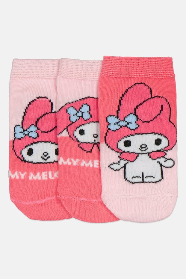 Toddlers Girl 3 Pairs My Melody Ankle Socks, Pink