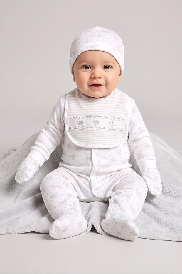 Toddlers Boy 5 Pieces Bodysuit,Bib,Hat And Mitts Gift Set, Multicolor