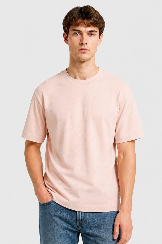 Men Oversized Fit Crew Neck Short Sleeve Solid T-Shirt, Light Old Rose
