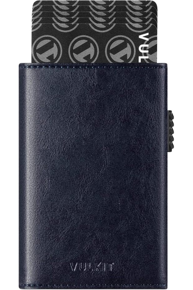محفظة من فولكيت من الجلد والألومنيوم للرجال، بتصميم حديث ثلاثي الطي باللون الأسود، مع حجب RFID وإغلا