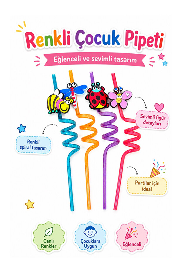 4-Piece Colorful Plastic Straws with Cute Figures