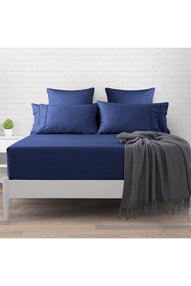 Poplin 100% Cotton 63 Thread Kumai Double Size 160*200 cm Fitted Sheet Set with Pillowcase