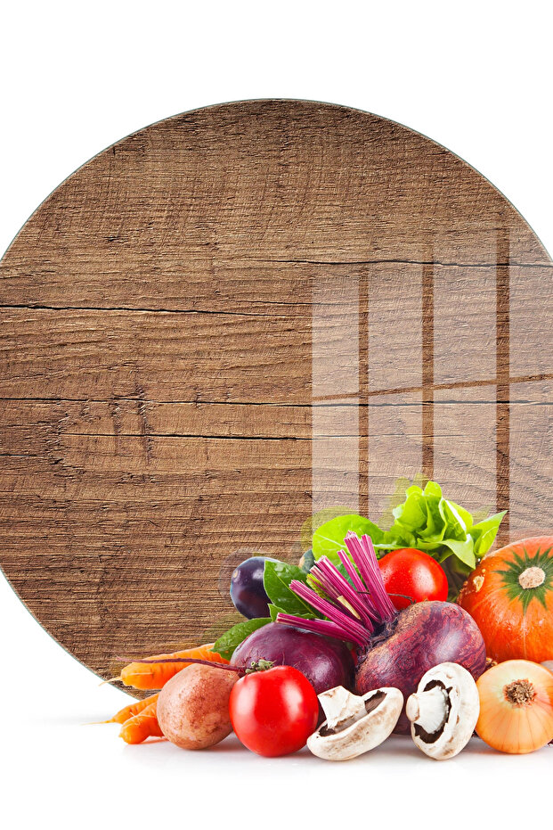 Glass Cutting Board and Presentation Tray Round Old Wood Patterned 30X30 cm