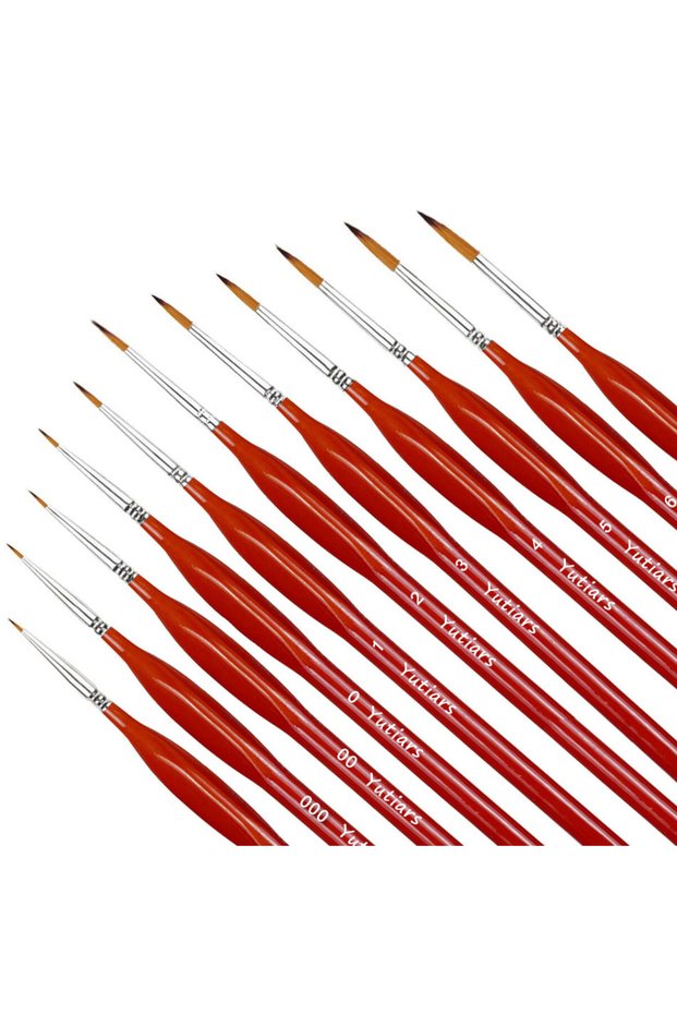 orange 11pcs Miniature Paint Brushes with Triangular Handles: High-Quality - Acrylic, Watercolor, Cr