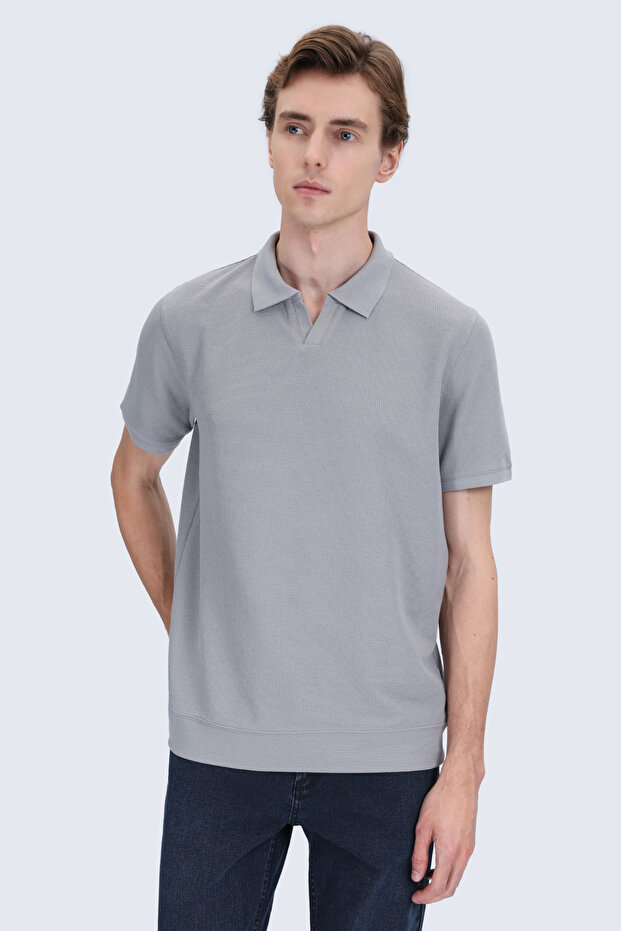 Gray Regular Fit Polo Collar Cotton T-Shirt