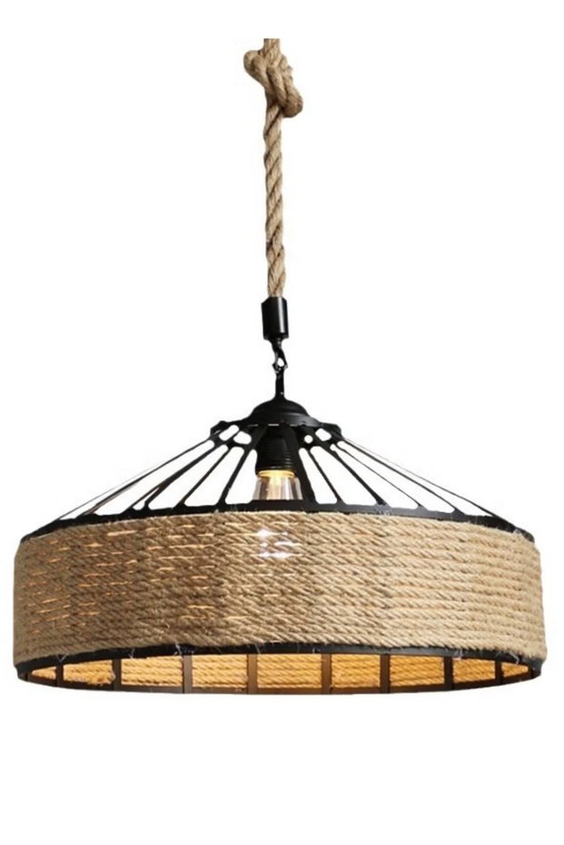 1PC Metal & Rope Lamp Shades Ceiling,Pendant Light Chandelier E27 Adjustable Height Vintage Hanging Lamp for Kitchen,Restaurant,Cafe,Bar,Living Room, Bedroom,Hallways(including light bulb)