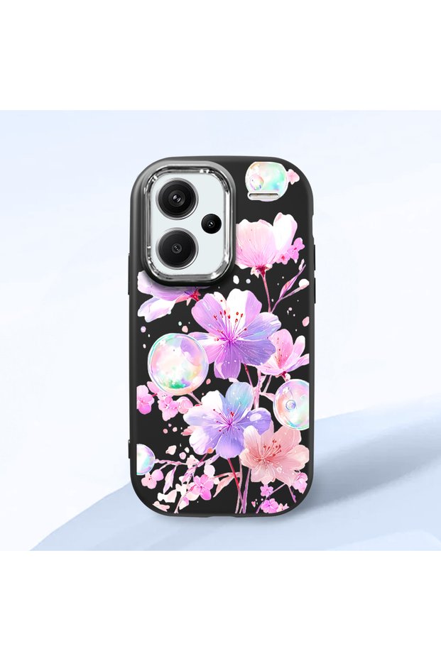 Redmi Note 13 Pro Plus+ 5g Compatible Shock-Absorbing Camera Protected Black Silicone Case Floral Print