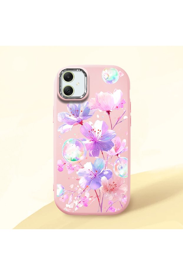 Samsung Galaxy A05 Compatible Shock-Absorbing Camera Protected Pink Silicone Case Floral Print