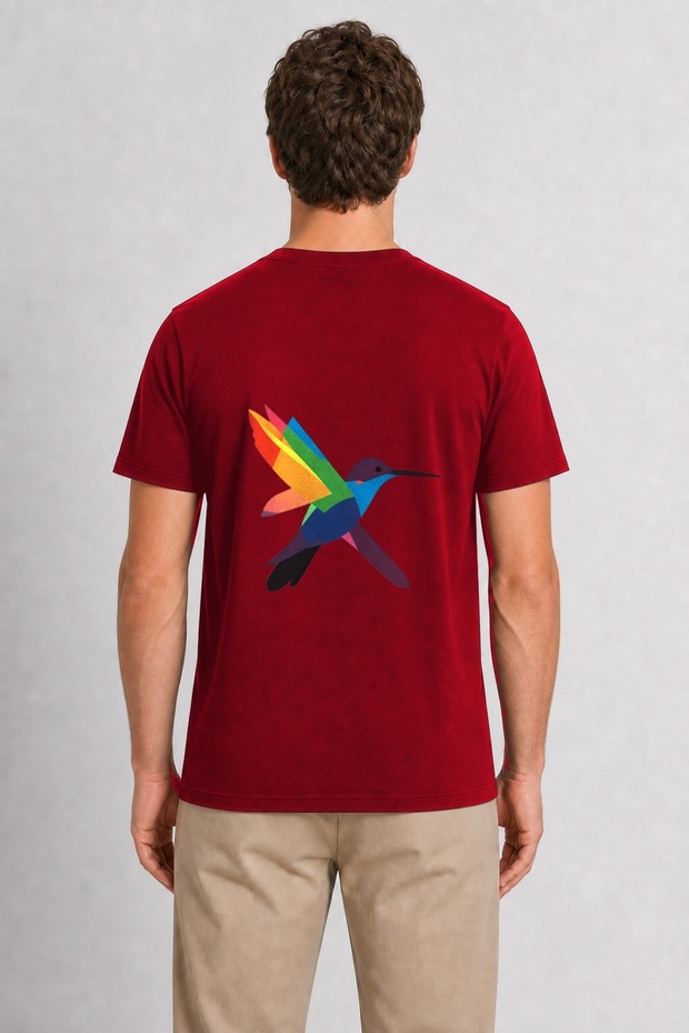 Men's Geometric Hummingbird Back Print - Red