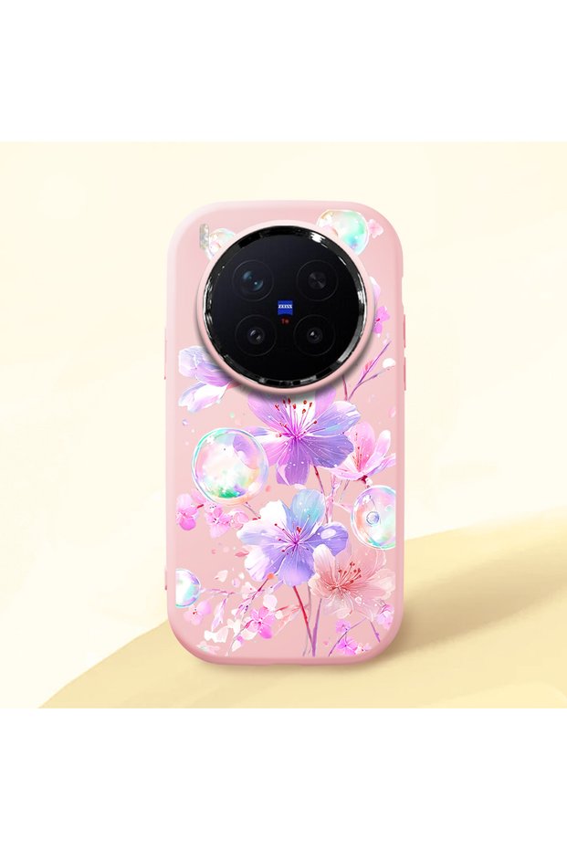 Vivo X300 Pro Compatible Shock-Absorbing Camera Protected Pink Silicone Case Floral Print