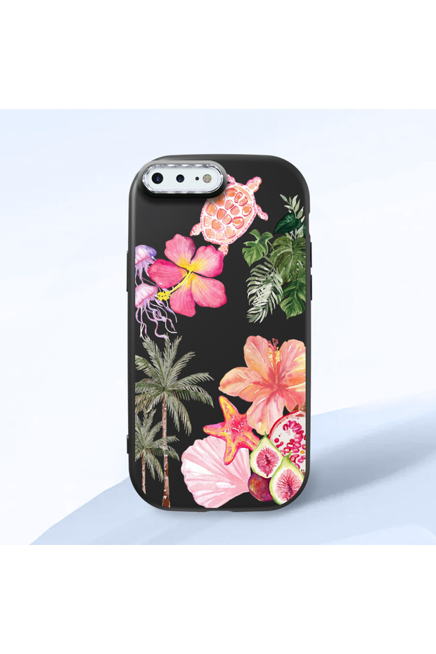 Black Silicone Case with Shock-Absorbing Camera Protections Compatible with iPhone 7 Plus/8 Plus Floral Print