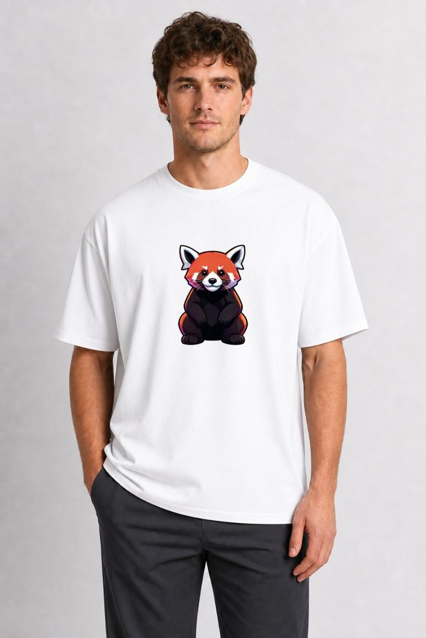Men's Modern Street Style Red Panda Print Design - White