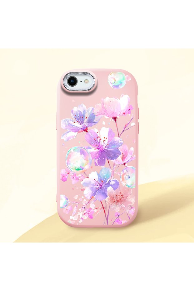 iPhone 7/8/Se 2020 2022 Compatible Shock-Absorbing Camera Protected Pink Silicone Case Floral Print