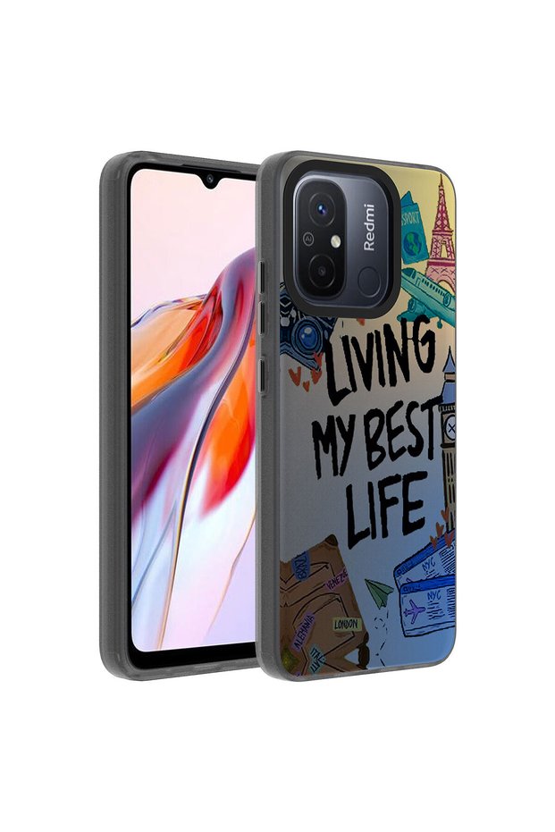 Xiaomi Redmi 12C Case Vibe Patterned Camera Raised Matte Anti-Fingerprint Silicone Butam