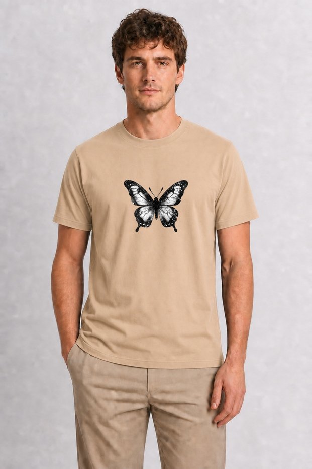 Men's Vintage Butterfly Drawing - Cream