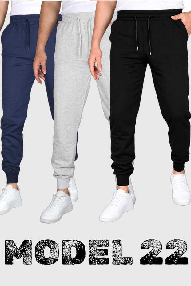 Set of 3/3 Pieces Unisex Ribbed Regular Black Gray Navy Blue Color Sports Sweatpants