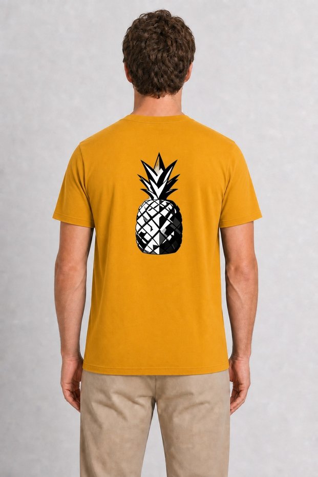 Men's Geometric Pineapple Graphic T-Shirt with Back Print - Yellow