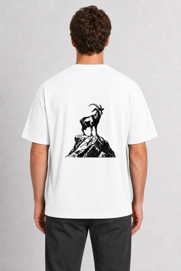 Men's Mountain Goat Vintage Print Design with Back Print - White