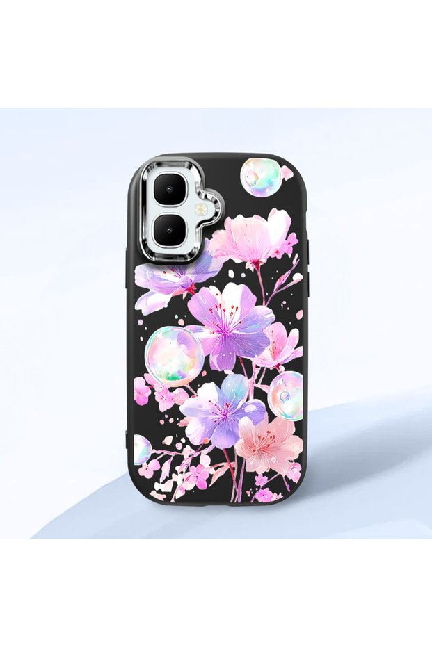 Tecno Spark Go 2(Km4) Compatible Shock-Absorbing Camera Protected Black Silicone Case Floral Print