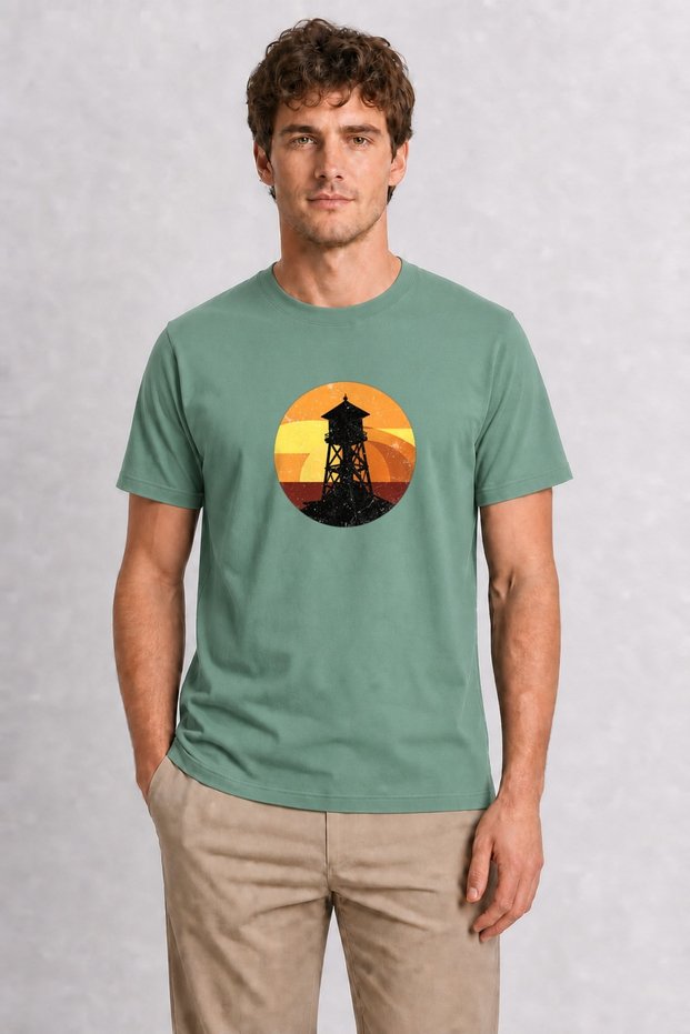 Men's Retro City Roof Design - Green