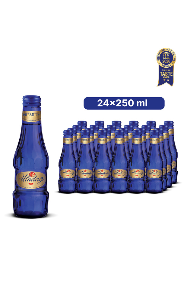 Uludag Premium Sparkling Natural Mineral Water 250 ml x 24 - Rich with Mineral Content (Glass)