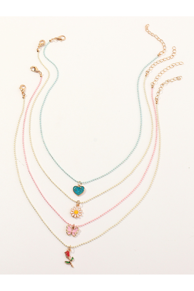 Set of 4 - Enamel Charm Pendant Necklace
