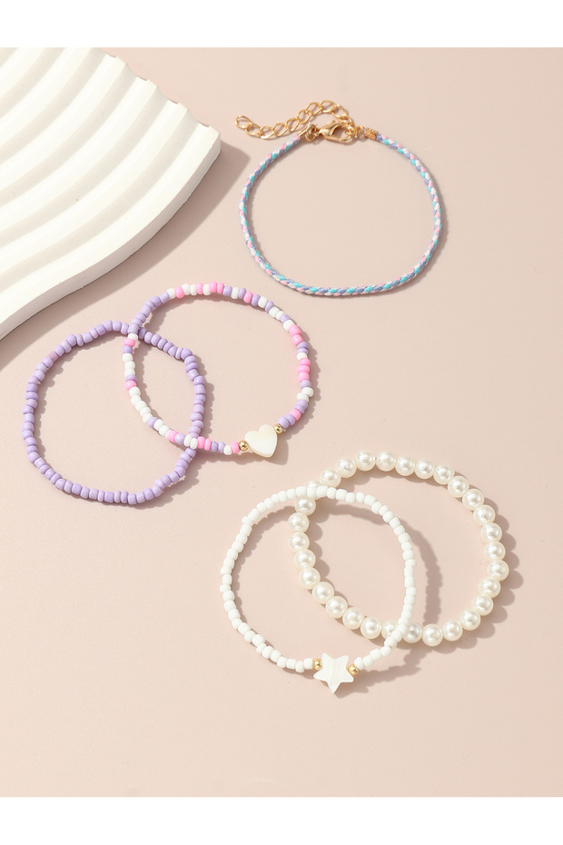 Pack of 5 - Girls Multi-Color Pastel Beaded Bracelets