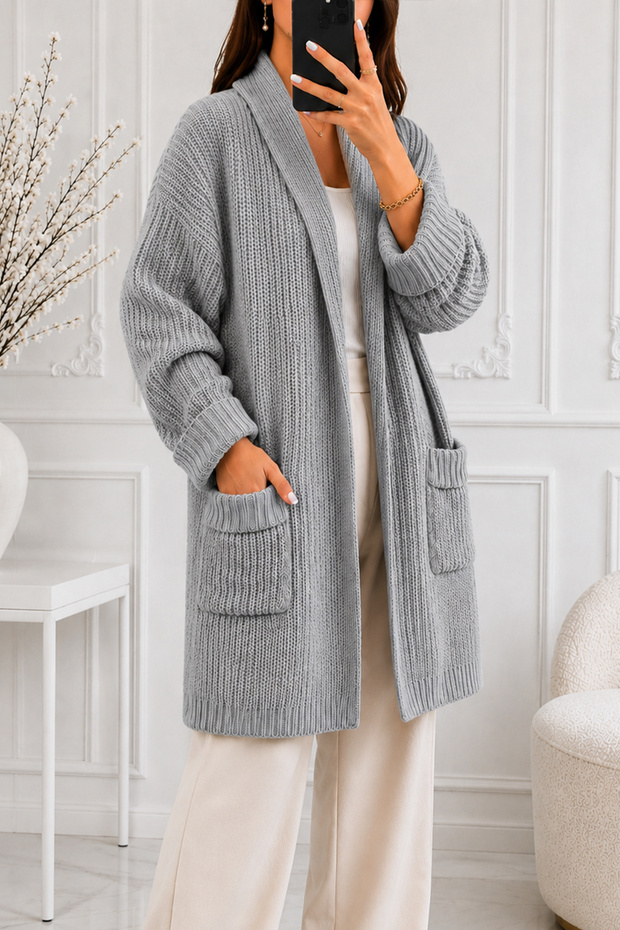 Pocketed Knitwear Cardigan R4596 Gray