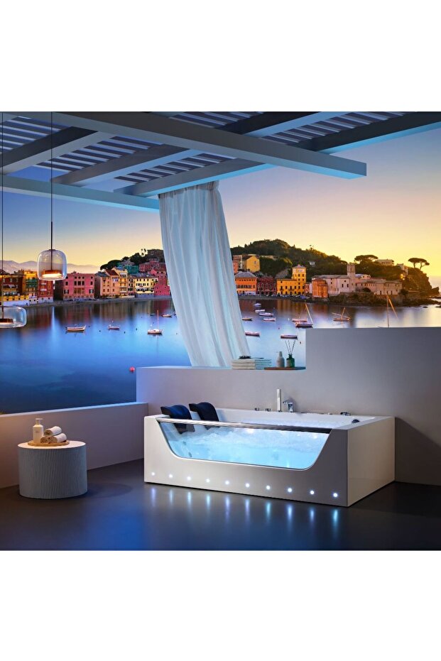 Luxe Wave Massage Bathtub - 180 X 120 X 60Cm, Grey, L 180 x W 120 x H 60 cm, Acrylic