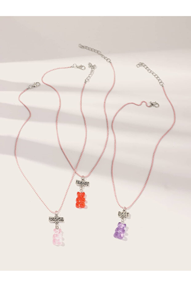 Pack of 3 - Girls Multi-Color Gummy Bear Pendant Necklaces