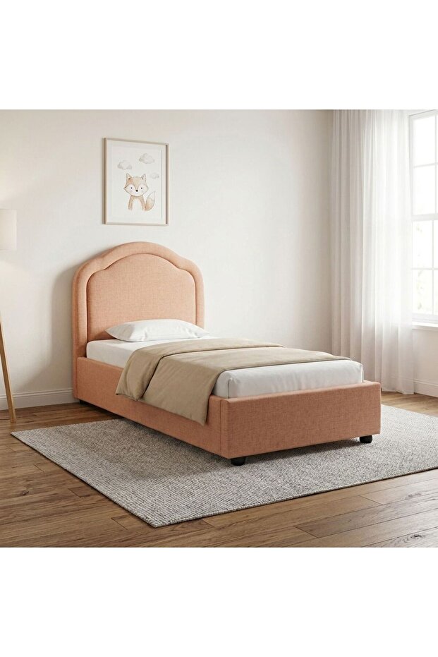 Maxillux Arcus 120X200 Upholstered Kids Bed With Usb-peach Pink, Engineered Wood, Fabric