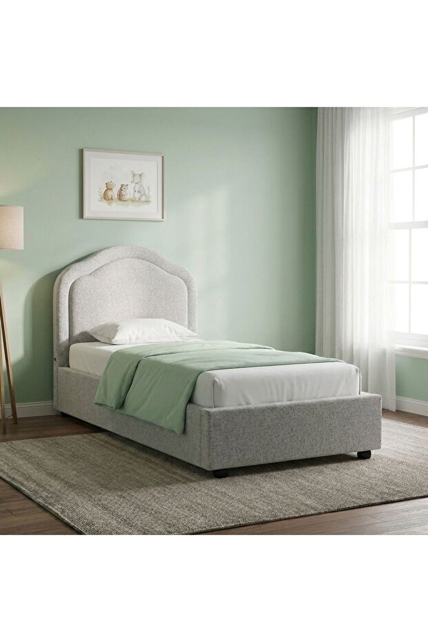 Maxillux Arcus 120X200 Upholstered Kids Bed With Usb-grey, Engineered Wood, Fabric