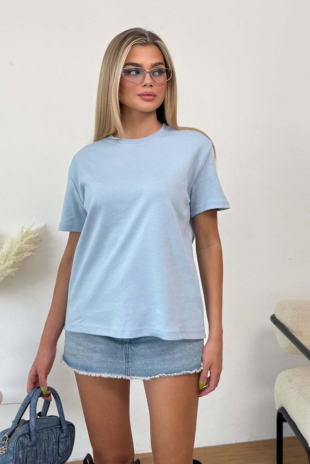 Women's crew neck basic t-shirt blue - 26y 26118